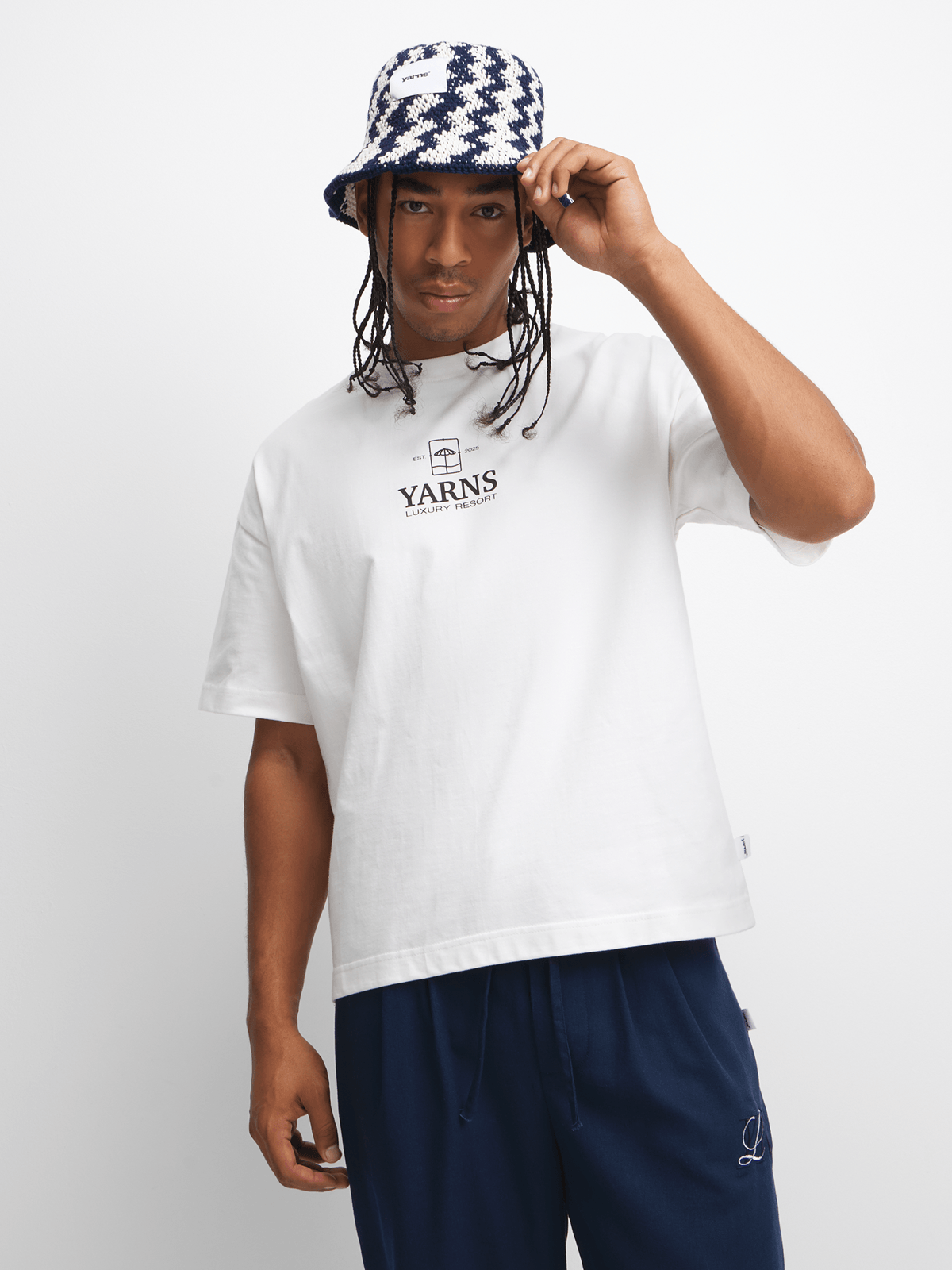 YARNS Luxury Resort Crochet Hat - Cream/Navy