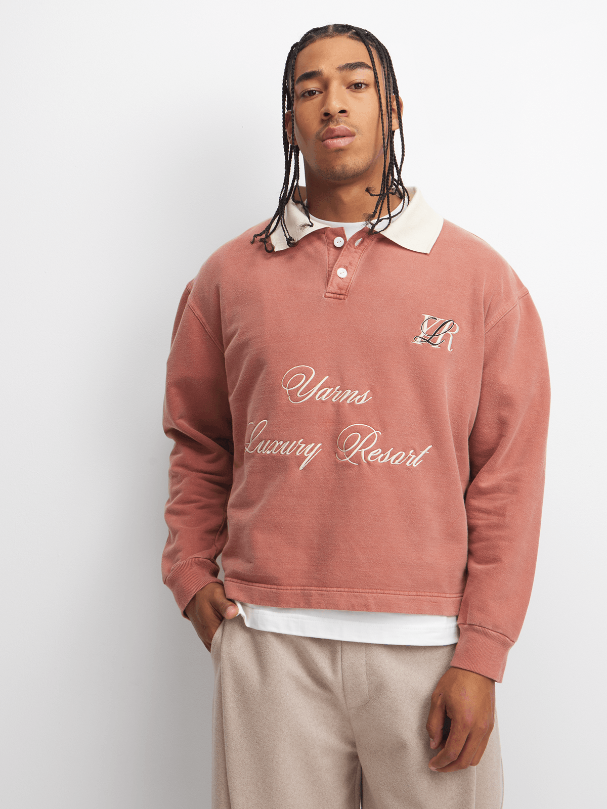 YARNS Luxury Resort Polo Fleece Pull Over - Peach/Cream