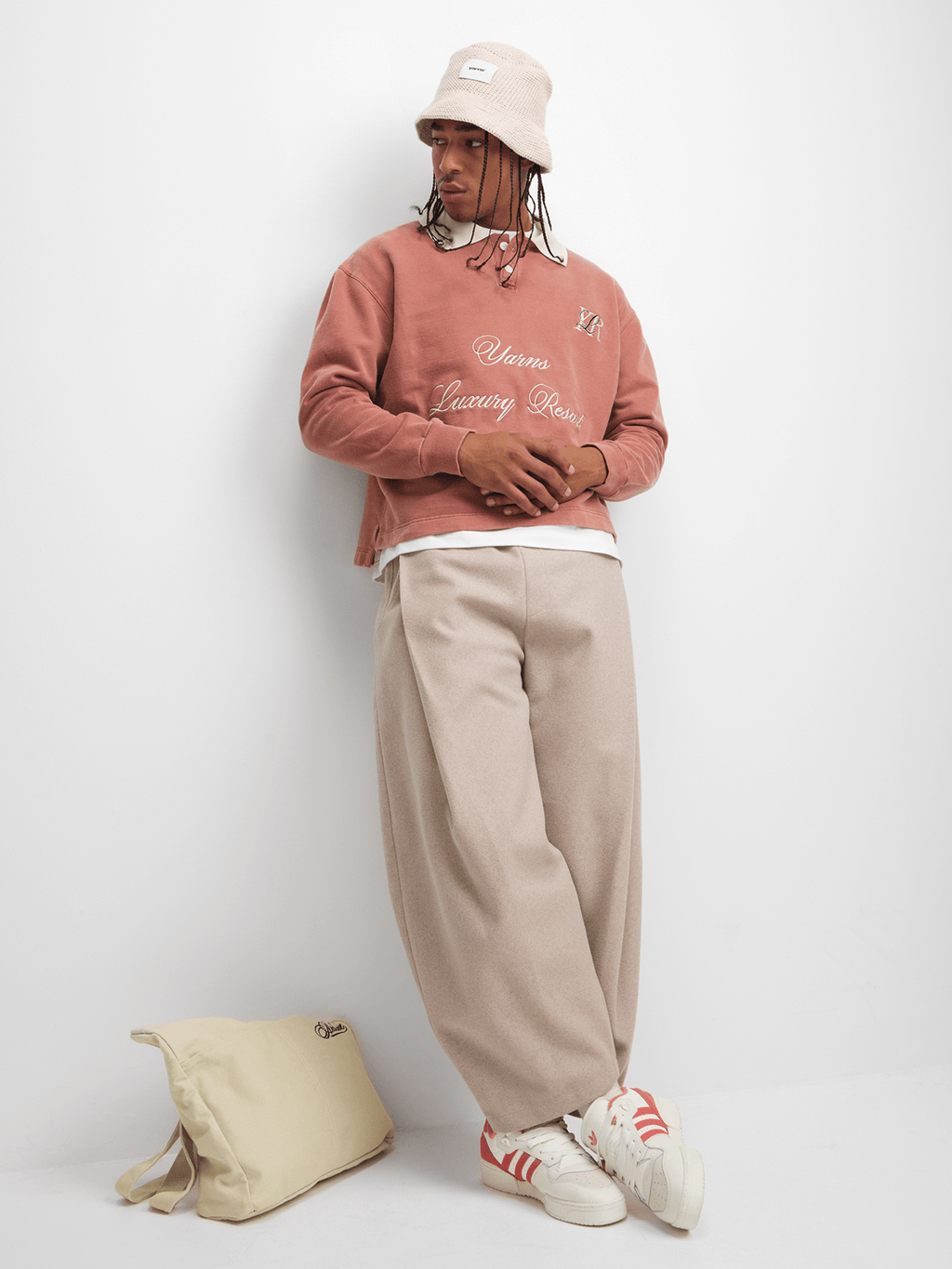 YARNS Luxury Resort Polo Fleece Pull Over - Peach/Cream
