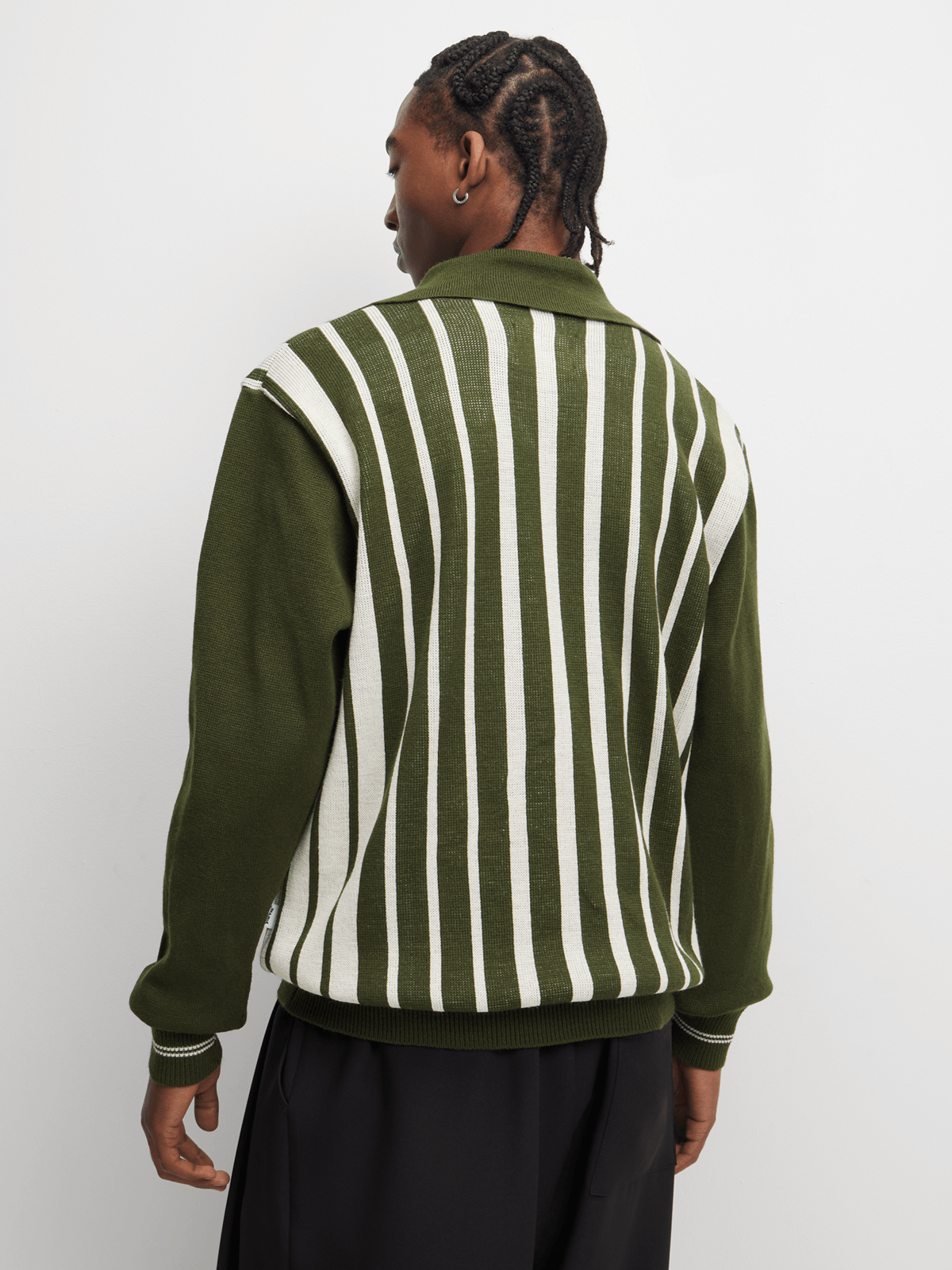 YARNS Luxury Resort Knitted Stripe Zip Through Cardigan - Green/Cream