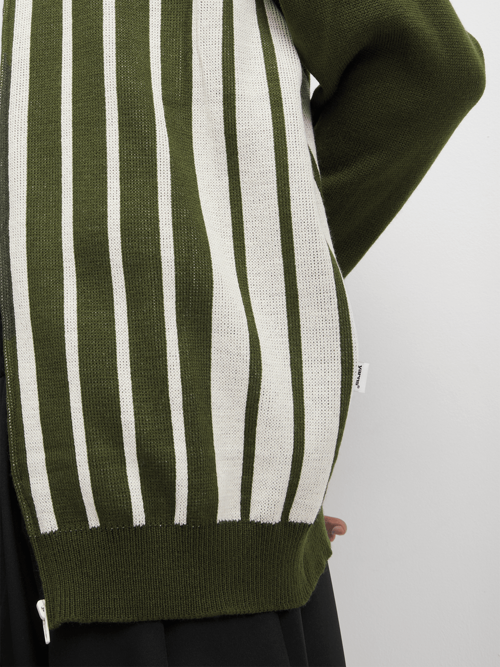 YARNS Luxury Resort Knitted Stripe Zip Through Cardigan - Green/Cream