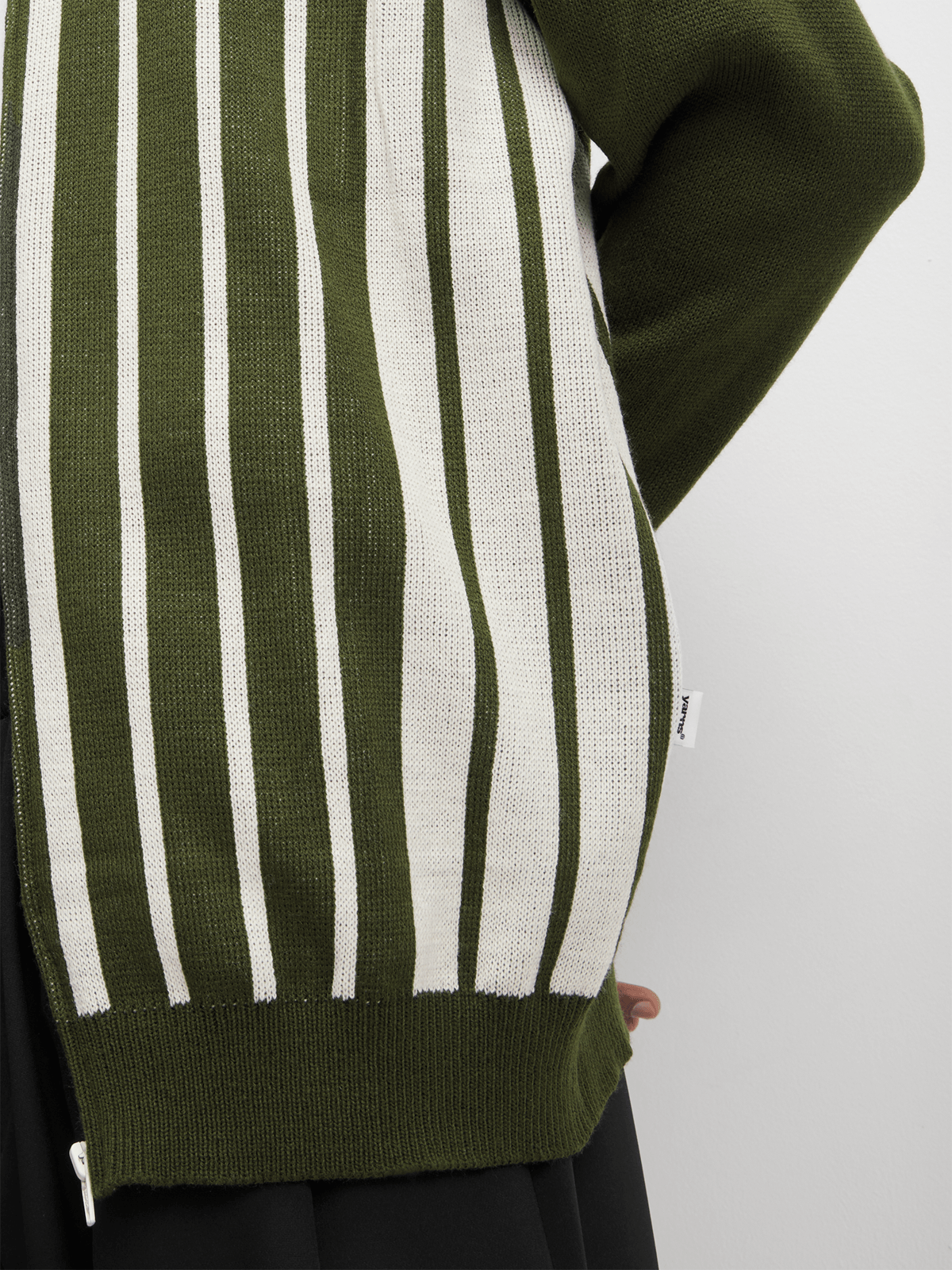 YARNS Luxury Resort Knitted Stripe Zip Through Cardigan - Green/Cream