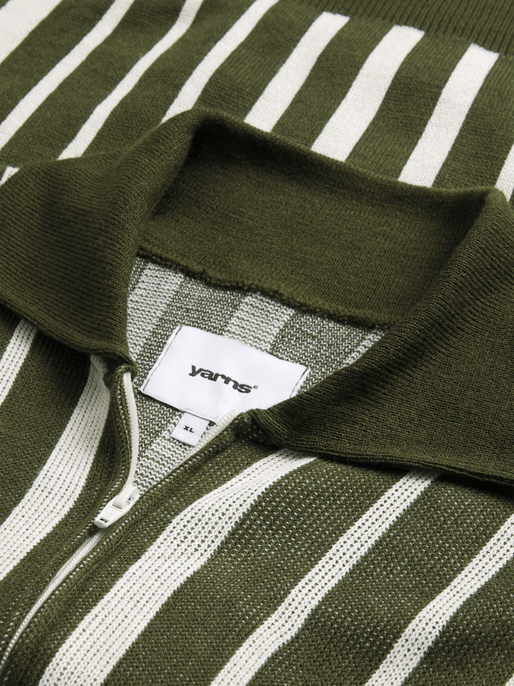 YARNS Luxury Resort Knitted Stripe Zip Through Cardigan - Green/Cream