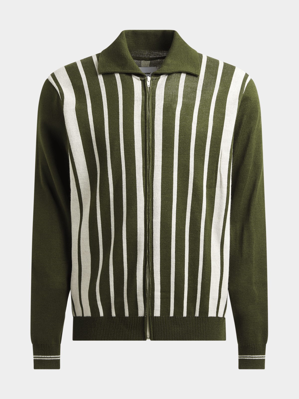 YARNS Luxury Resort Knitted Stripe Zip Through Cardigan - Green/Cream
